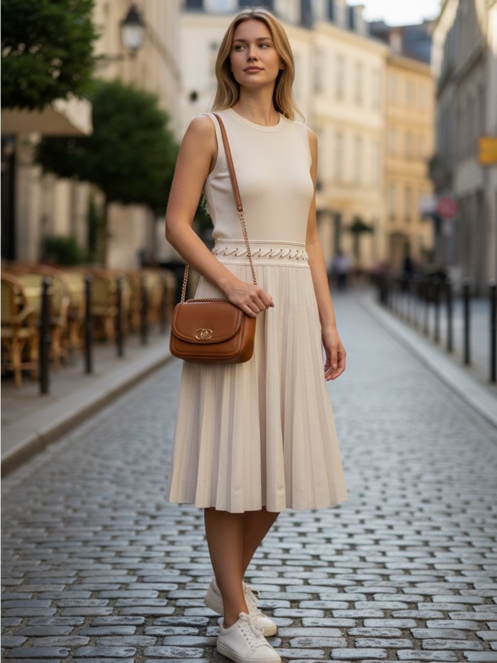 Michael Kors Ivory Knit Pleated Dress